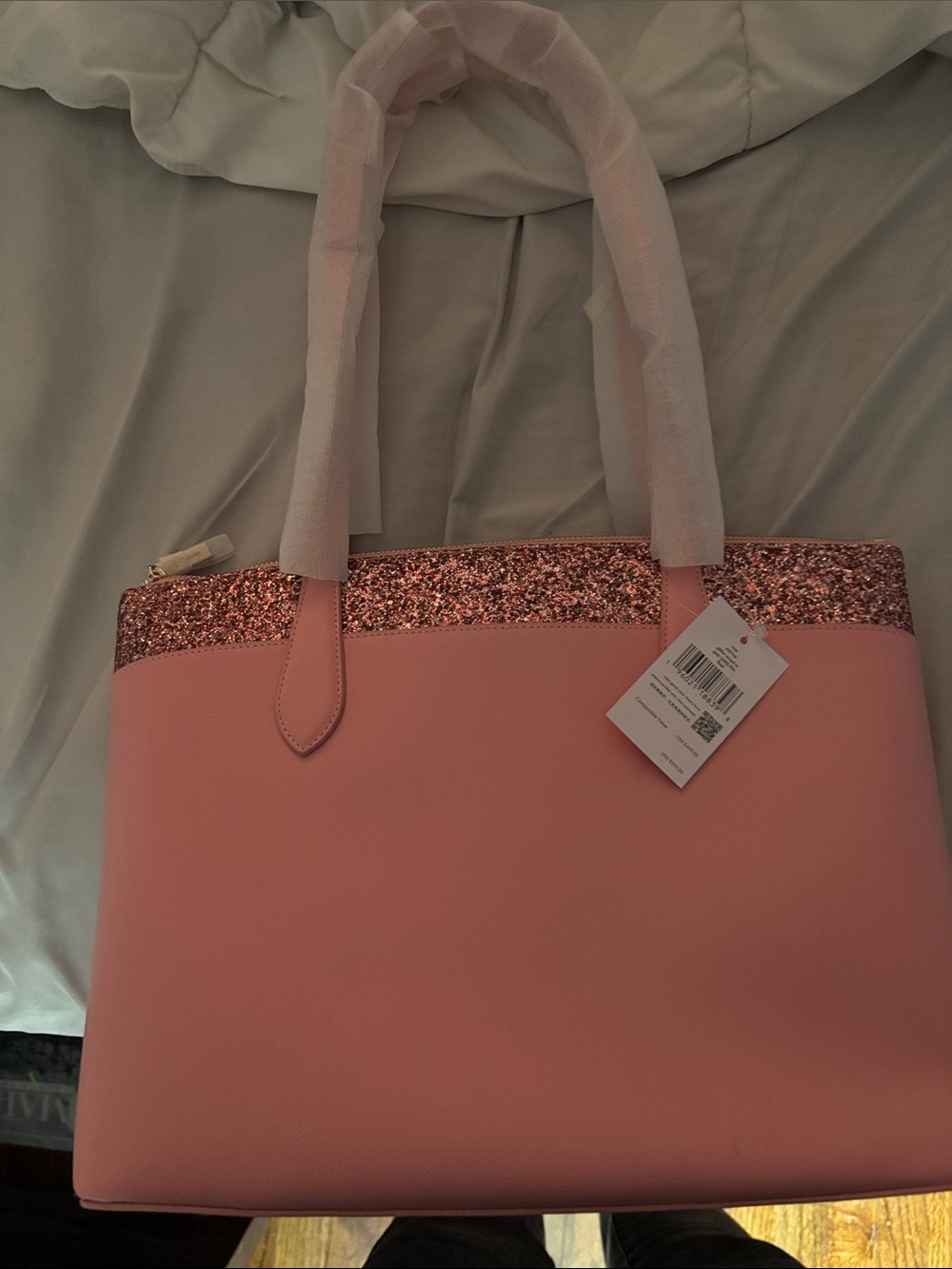 kate spade Pink Tote with Glitter Trim